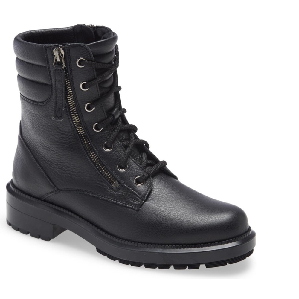 Aquatalia LAILA Waterproof Leather WINTER Boot BLACK MOTO COMBAT 7 weatherproof